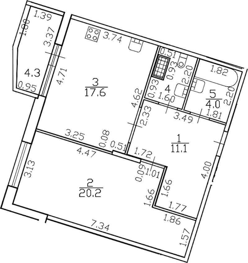 1-комнатная квартира 57.2 м², 3/6 эт., ЖК «Lotos club»